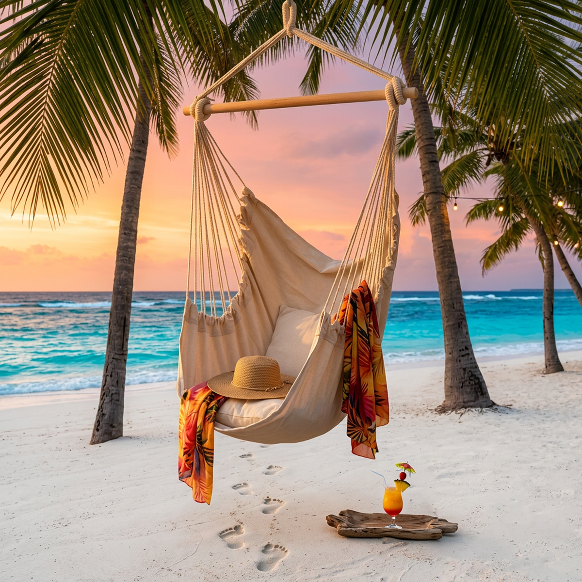 Aloha Drift Hammock Chair — Coastal Cotton Hanging Chair with Pillows