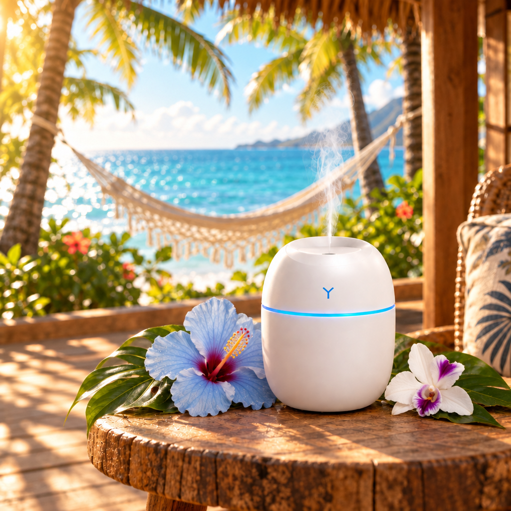Island Calm Diffuser — Blue Hibiscus & Orchid Lifestyle Mockup